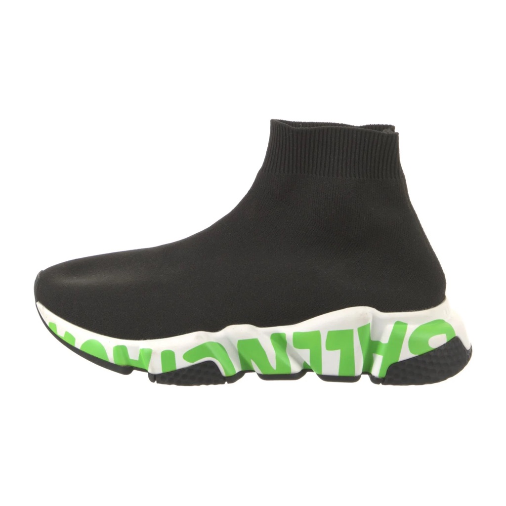 Balenciaga Neoprene Knit Womens Speed Graffiti Sneakers In Black/White/Green